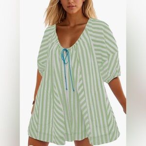 Striped puff sleeve romper